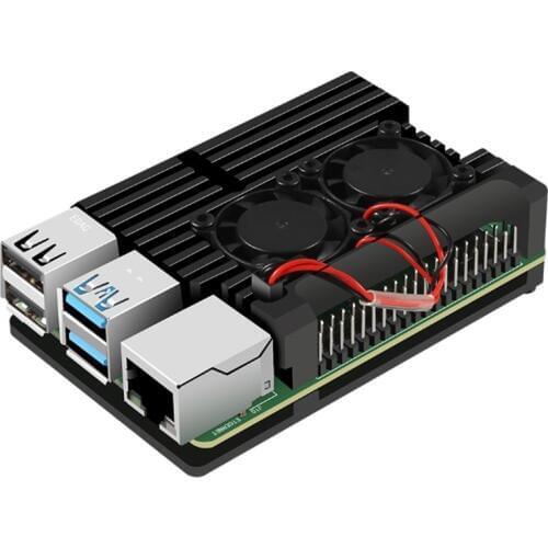 For Raspberry Pi 4 Aluminum Case with Dual Cooling Fan Metal Shell Black Enclosure for Raspberry Pi 4 Model B