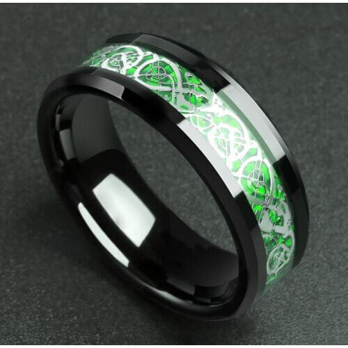 Vikings Mens Carbon Fiber Dragon Snake Ring Green Engagement Red Rings For Men Comfort Fit Wedding Band Man Gift Boyfriend