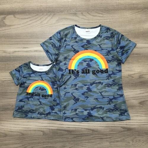 GirlyMax Summer Mom Girls Camouflage Rainbow Print T Shirt Mommy Me Clothes