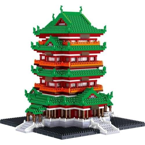 Lezi 8012 World Architecture Tengwang Pavilion Tower 3D Model DIY Mini Diamond Blocks Bricks Building Toy for Children no Box