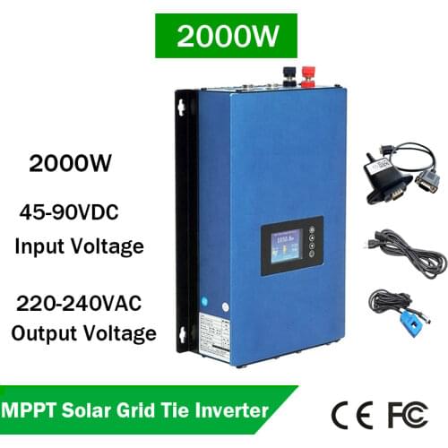 MPPT Solar Grid Tie Inverter 2000W with Limiter Sensor With Wifi Monitoring DC 45-90V To AC 220V 230V 240V PV connected