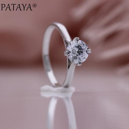 PATAYA New White Gold Natural Zircon Women Rings Engagement Fashion Jewelry Party Gift Simple Trendy Wedding Hollow Fine Rings