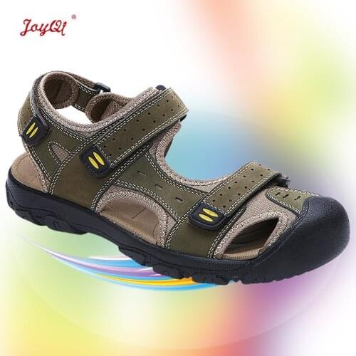 New fashion breathable men sandals genuine leather summer beach shoes men sandal causal shoes plus size 39-47 JOY-004