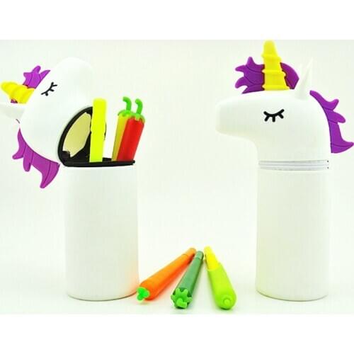New Cartoon Animal Unicorn Silicone Pencil Cases Multi-function Unicorn Pen Holder Storage Bag Party Gift Student Supplies