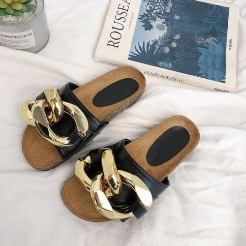 Gold Chain Sandals Platform Slides Women Summer Flat Thick Sole Open Toe Casual Slippers Ladies Summer Casual Shoes Slides