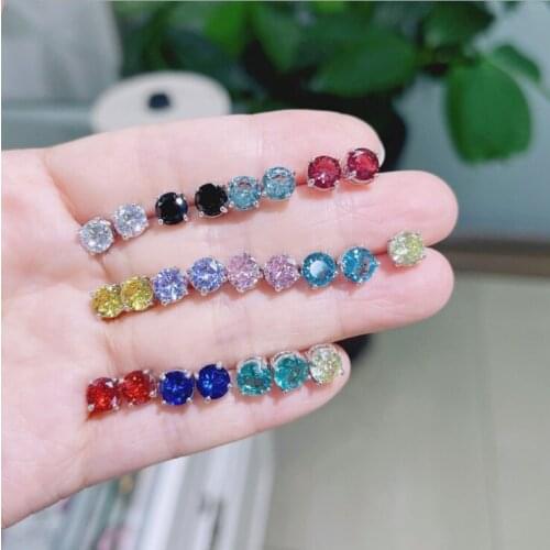 New Four-claw Inlaid Stainless Steel Crystal AAA Colorful Zircon Fine Needle Stud Earrings Titanium Steel Earrings Jewelry