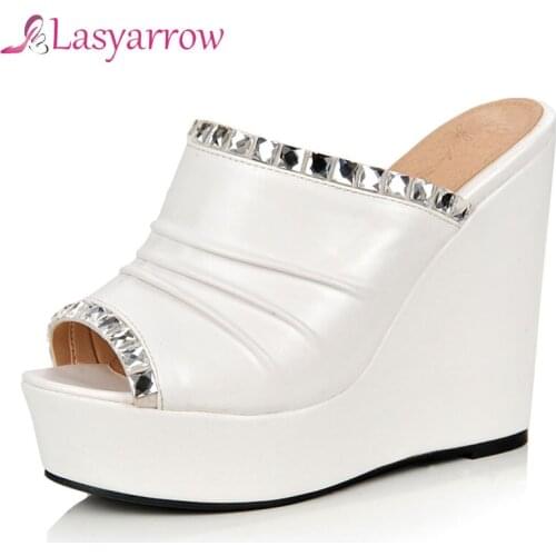 Lasyarrow Womens Platform Slippers Wedge Summer Shoes Ladies Women High Heeled Slip On Shoes Casual Solid Sandal Shoes Woman