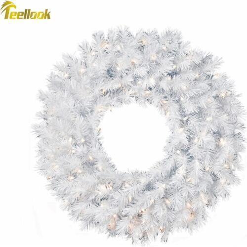 Teellook White Christmas Wreath with LED Lights Christmas Mall Hotel Home Decorations