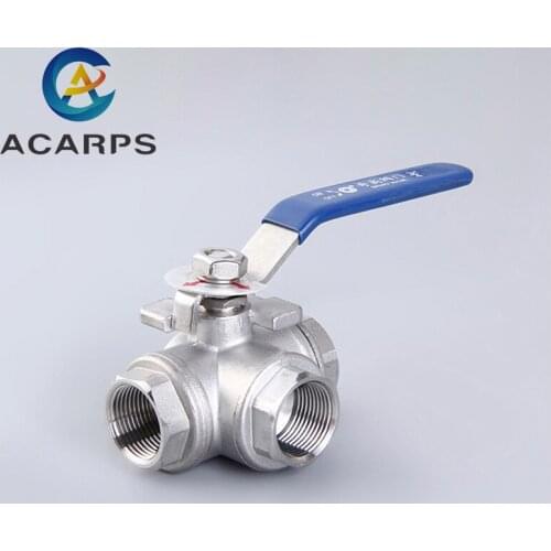 1/4" 3/8" 1/2" 1" 1-1/2" 2" Sainless Steel Three Way Ball Valve L Type T Type 304 Internal Threaded Manual Valve