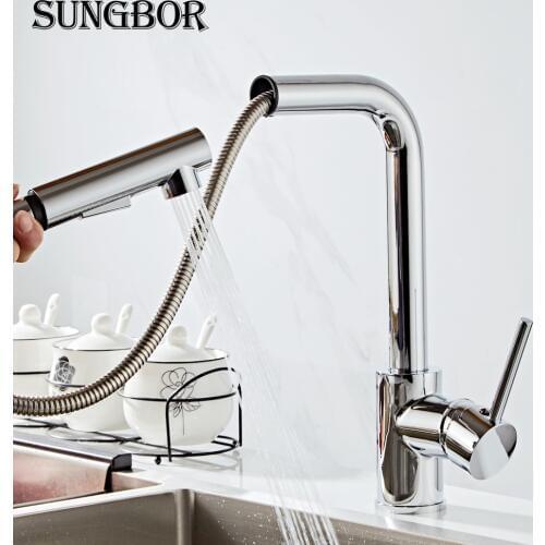 Kitchen Faucets Chrome Single Handle Pull Out Kitchen Tap Single Hole Handle Swivel 360 Degree Water Mixer Tap Mixer Tap CF-9116