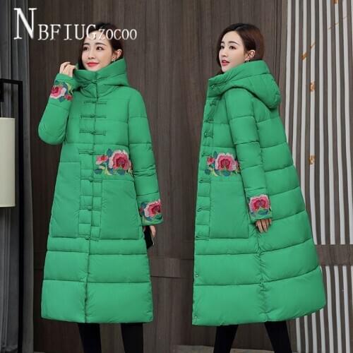 Hot Pink Black Green Red Colors Women Parkas Embroidery Flower Female Jacket