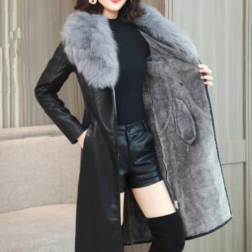 KMETRAM Faux Leather Jacket Winter Jacket Women Real Fox Fur Collar Thicken Parka Women Clothes 2020 Long Coat Chaqueta Mujer MY