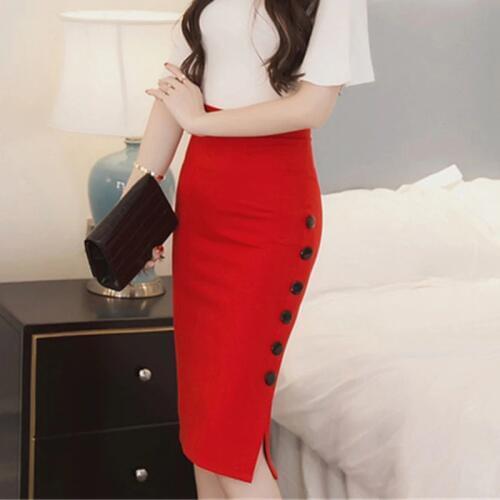 Bigsweety Ladies High Waist Side Split Button Sexy OL Skirts Slim Pencil Skirt For Women Female Skirt Bodycon Fitted Skirt 5XL