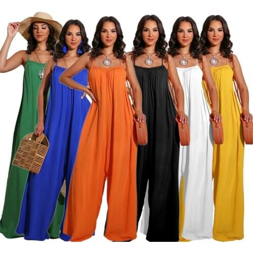 Sling Womens Jumpsuit 2021 Summer New Solid Color Jumpsuit Casual Loose Sleeveless Sexy Long Jumpsuit Wide Leg Pants Overalls