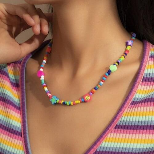 Women Jewelry Rainbow Seed Beads Necklace 2021 New Design Hot Selling Bohemia Style Choker Necklace For Girl Lady Gifts