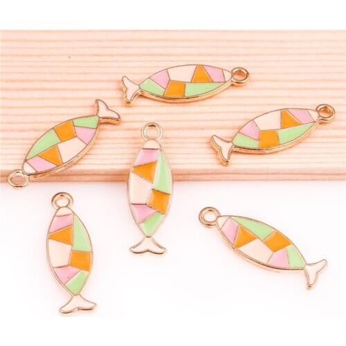 10pcs 24*8mm Alloy Enamel Drop Oil cat eat fish golden Pendant Findings Charms for DIY Necklace Accessories Making