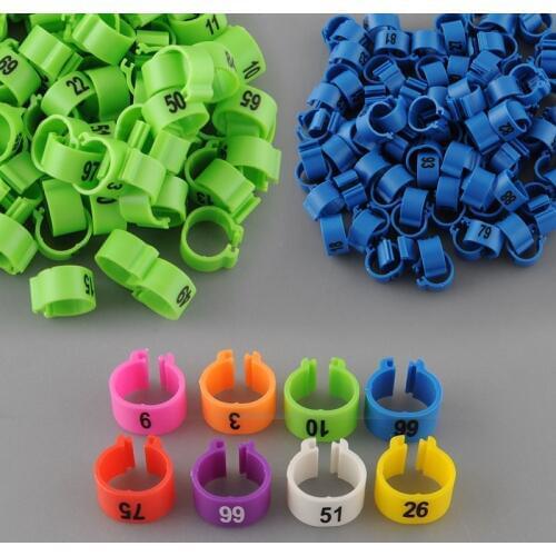 100Pcs 10.5mm Poultry Leg Bands Bird Pigeon Parrot Duck Hen Rings Clip 1-100 Numbered Poultry Leg Rings 10 Colors Pet Product