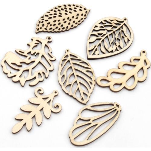 15pcs Mixed Leaves Wood Slices Painting Scrapbooking Craft For Home Decoration Hanging Ornament Accessory Wooden DIY 47mm