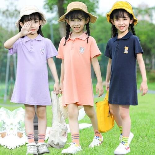 2021 Girls Summer Dress Childrens Clothing Short Sleeve Princess POLO Dresses Turn Down Collar Cartoon Embroidered Kids Clothes