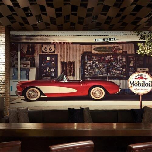 Beibehang wall paper Restaurant coffee shop bar background retro nostalgia vintage car large mural 3D wallpaper papel de parede