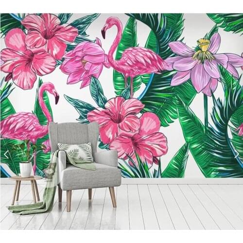 Custom papel de parede 3d floral, flowers flamingo fresco for living room bedroom sofa background home decor wallpaper