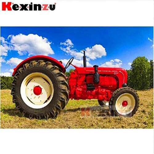 5D Diy Diamond Painting-Red tractor-Cross Stitch Full circular Rhinestone Pictures Diamond Embroidery Patchwork Needlework Y46