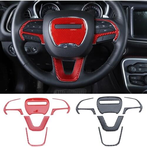 NHAUTP 5Pcs/Set Car Styling Carbon Fiber Steering Wheel Trim Sticker For Dodge Challenger 2015-2019