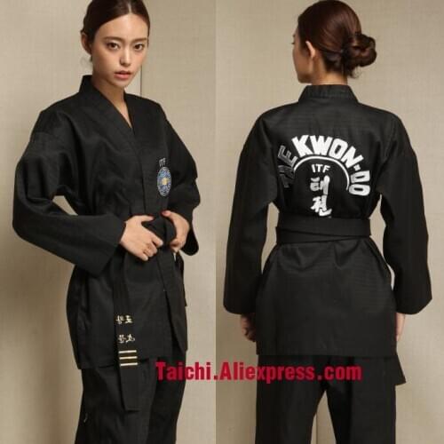 Martial Arts TKD Tae Kwon Do Korea V-neck Taekwondo Dobok For Poomsae & Training,WTF Uniform,160-190cm White And Black