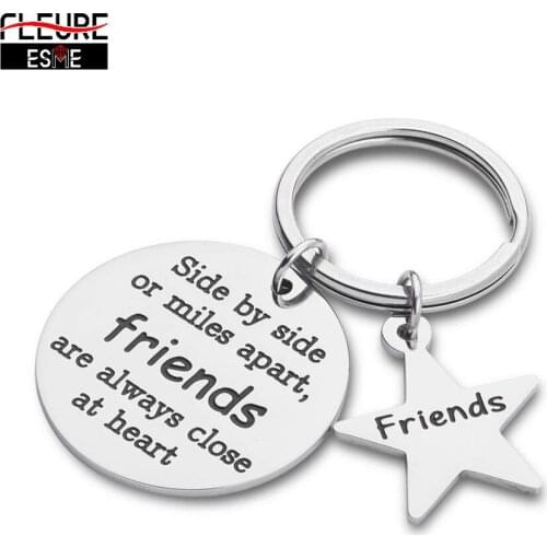 Friendship Keychain Gifts for Girls Boys BFF Stainless Steel Keyring Friends Are Always Close At Heart Key Ring Wedding Gift