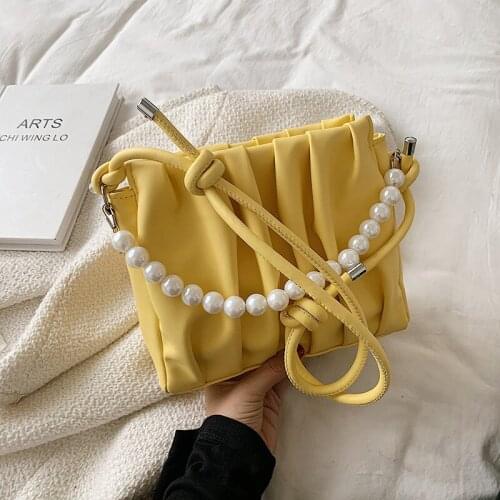 Brand Designer PU Leather Womens Shoulder Bag Fashion Pearl Handbag Small Square Crossbody Bag