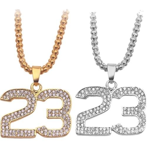 Fashion Number 23 Crystal Hanging Necklace Hip Hop Chain Necklaces Pendant Punk Rock Choker Jewelry For Women Men Charm Gift