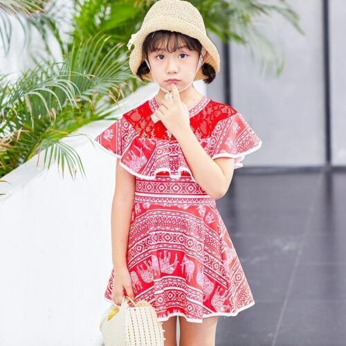 Kids Swimwear For Girl Swimming Bathing Children Girls Wetsuit For Girl Bikini Swimsuit Baby Wetsuits Bathwears 2PCS Dress+Cap