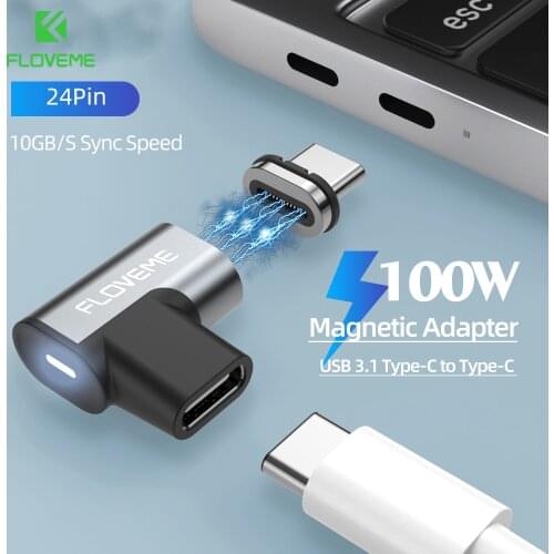 Floveme 100W USB C to Type C Magnetic Adapter Fast Charging 24Pin USB 3.1 10GB/s Date Transfer Right Angle Type-C Connector New