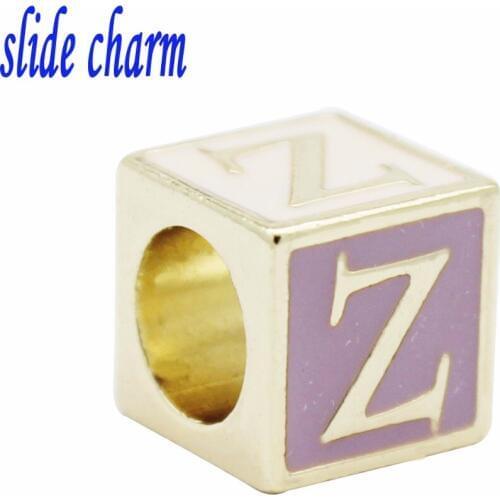 Slide charm New zinc alloy popular jewelry geometric square painted letters Z charm beads fit Pandora bracelets