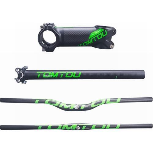 TOMTOU Matte Green Bike Handlebar Sets 3k Carbon Fibre Bicycle Mountain Handlebars Seatpost Stem Bike MTB Parts - TG4T67