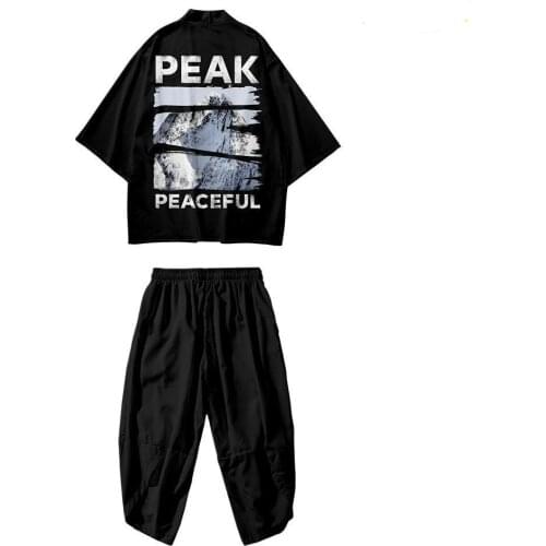 New Fashion Trend Snow Mountain Kimono Thin Mens Stand Collar Seven Sleeve Loose Cardigan National Fashion Robe