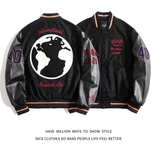 New Arrival Autumn Spring "Mr.Deer“ Embroidery Patchwork Oversize Men Baseball Bomber Varsity Jacket Unisex Women Letterman Chic