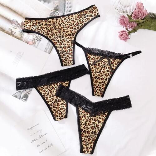 Leopard Underpants Womens Sexy Panties Ice Silk Briefs Womens Lace Underwear Cotton Briefs Thong Low Waist Seamless Underpants