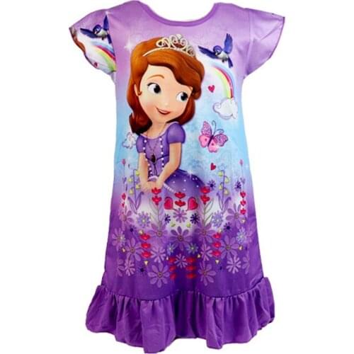 2021 Summer Childrens Girls Short Sleeve Nightgown Cartoon Pajamas Dress For Kids Night Dress 3-9Years Baby Nightdress