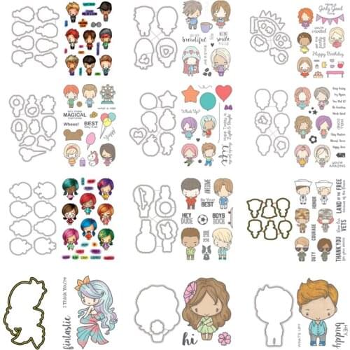 Little Girl Boy Party Decoration Letter Clear Stamp and Coordinating Die for Diy Scrapbooking Crafts Stamps with Cutting Dies