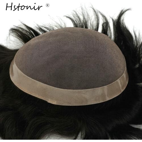 Hstonir Mono Toupee Men Pu Perimeter Indian Remy Hair Piece Hand Made Hair Replacement System Good Quality H008