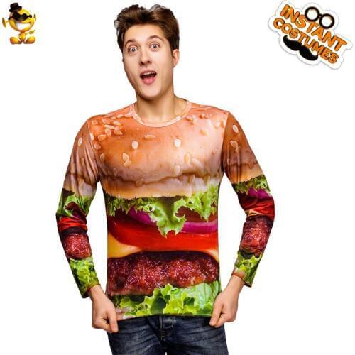 Carnival Man Food 3 D printing Shirt Hamburger Long sleeve Shirt Role Play Men delicious Hamburger Top Shirt Costume