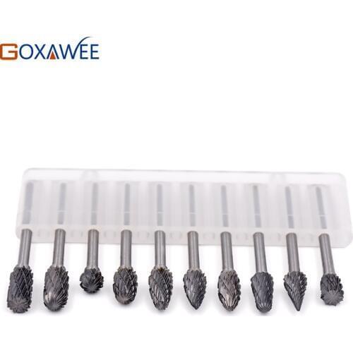 GOXAWEE Tungsten Carbide Rotary Burrs Set 10pcs Dremel Accessories for Rotary Tools Milling Cutter Engraving Bits 6X3mm