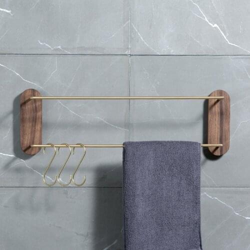 Wall Mounted Bathroom Towel Rack Wood Brass Shower Room Shelf Punch-free Towel Bar Hanger Creative Simply Bathroom Accessories