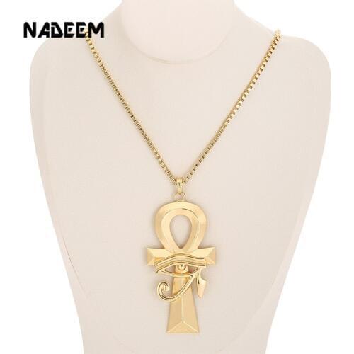 Newest Arrival Egyptian Eye of Horus Cross Charm Pendants Necklace Vintage Gold Color Hip Hop Wedjat Eye Chain Choker Necklace