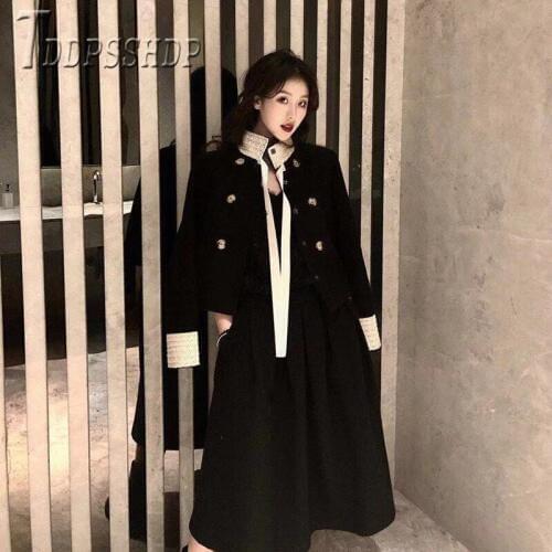 2019 Autumn Winter Women Sets Korean Retro Coat And Skirt Female Sets