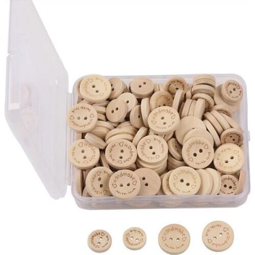 150pcs Round Wooden Buttons Natural Color Handmade Button 2 Holes Baby Sewing Buckle 15MM 20MM Buttons for Clothing Craft DIY