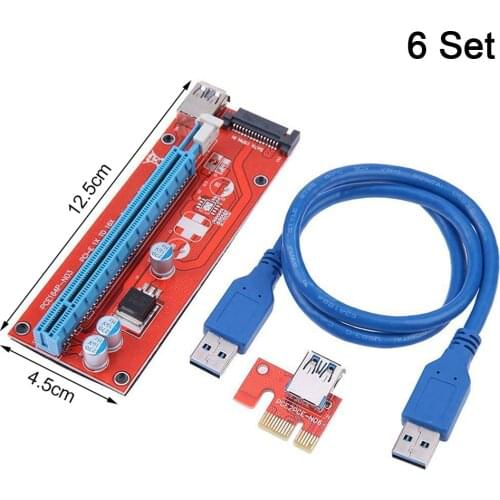 6Set VER007S PCI-E Riser Card PCI Express PCIE 1X 16X Graphic PCI-E Riser Extender USB3.0 Cable 15pin SATA for BTC Mining Miner