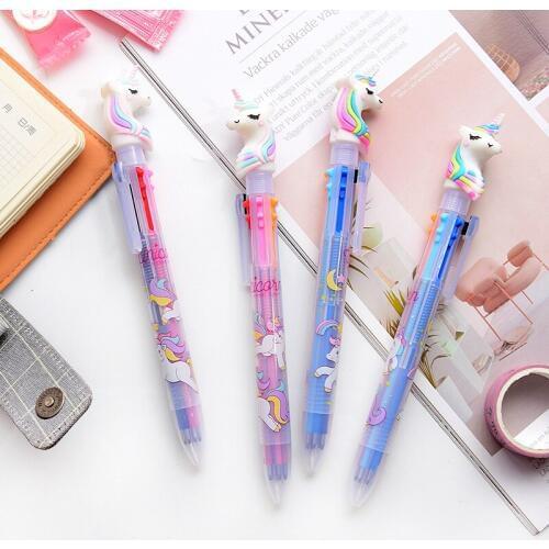 1 Pcs Cute Cartoon Unicorn 6 Colors Multifunction Ballpoint Pen Students Kids Writing Gift Stationery School Supplies