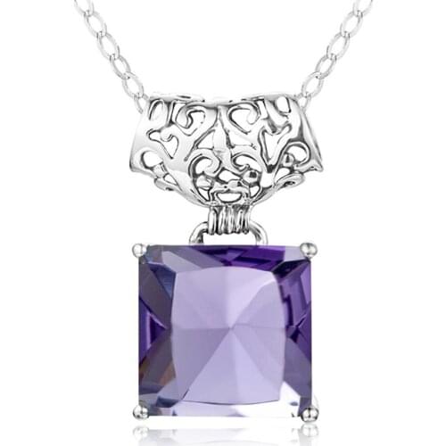 Special Romantic Square Shape Created Amethyst Silver Necklace 100% Real Silver 925 Jewelry Pendant Necklaces without Chain 2020